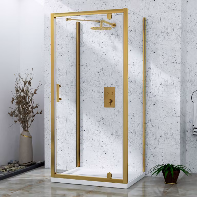 Royal Bathrooms Venice 3-Sided Rectangular Pivot Door Shower Enclosure with 6mm Glass, Brushed Brass, W: 100 cm, D: 80 cm