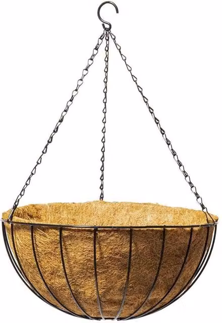 Primrose Black Wire Hanging Basket Planter with Coco Liner, Diameter: 30 cm