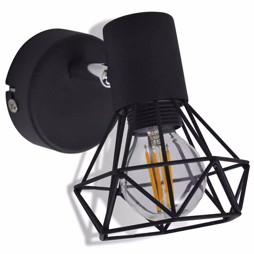 Berkfield Home Black Industrial Style Metal Wire Frame Wall Sconce with Warm White LED Filament Bulb – 5