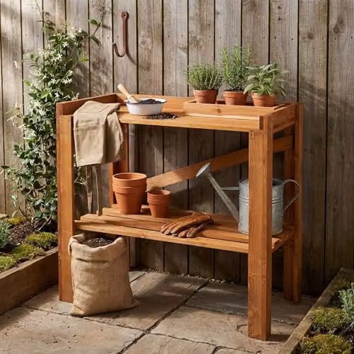 Core Products Waxed Rustic Wood Garden Potting Table in Brown