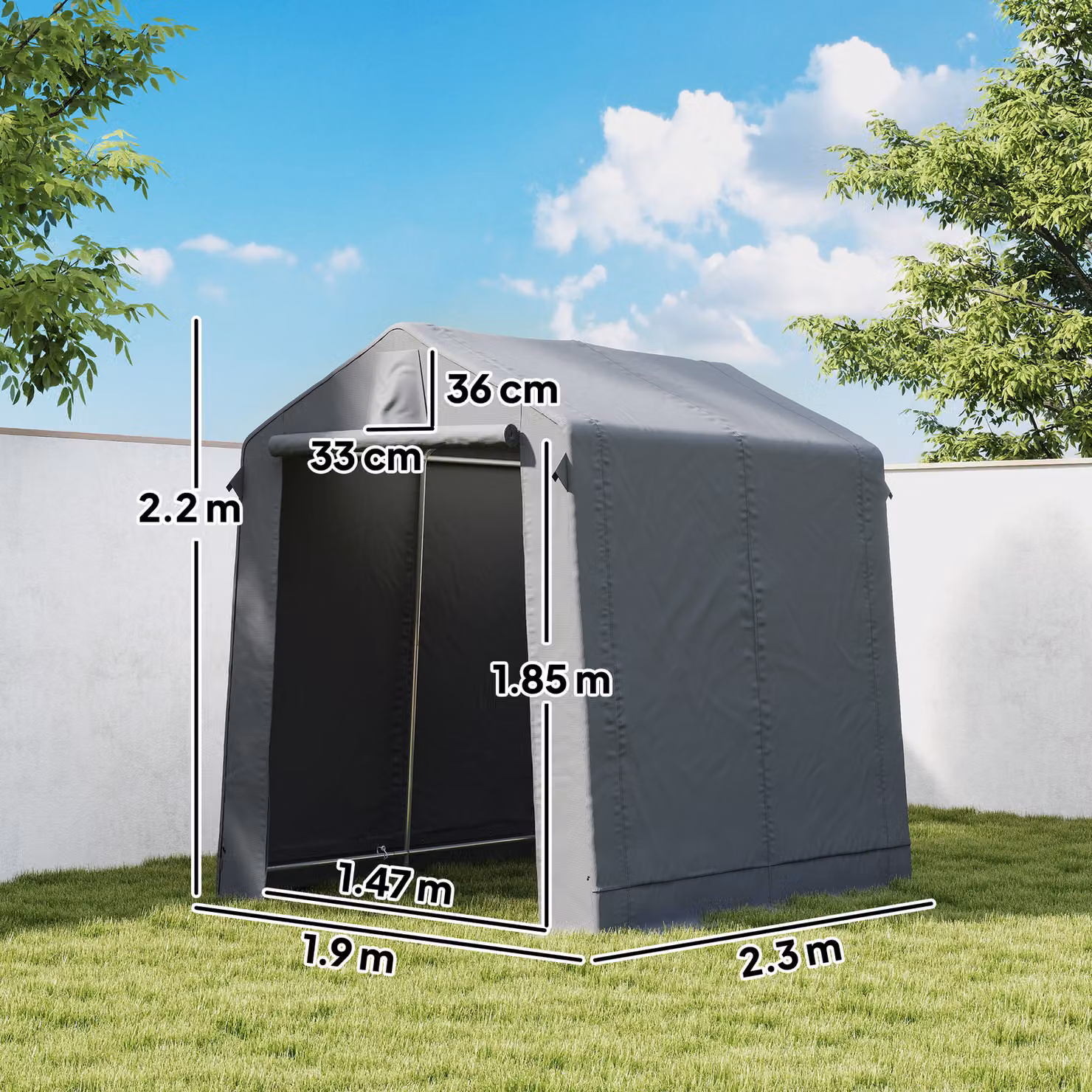 Outsunny Waterproof Outdoor Garden Storage Bike Tent with Roll-Up Zipper Door and Vent, Dark Grey – 3