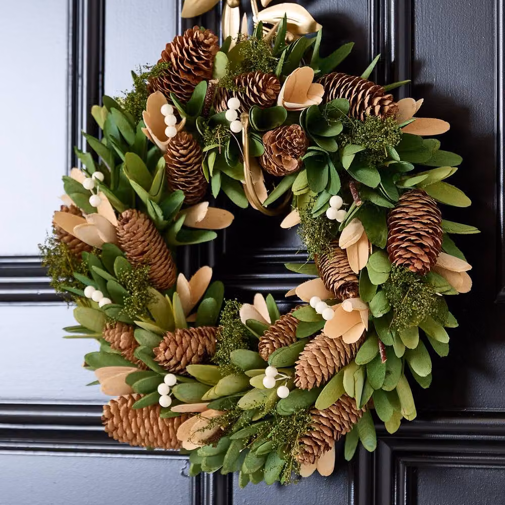 Dibor Green and White Christmas Wreath with Leaves, Diameter: 35 cm – 3