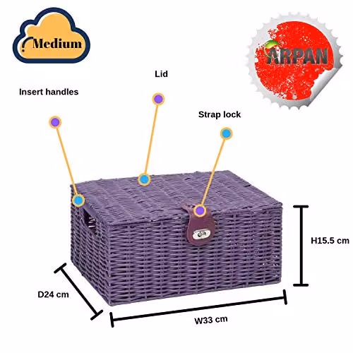 Arpan Medium Resin Woven Storage Basket Box with Lid and Lock in Purple – 6