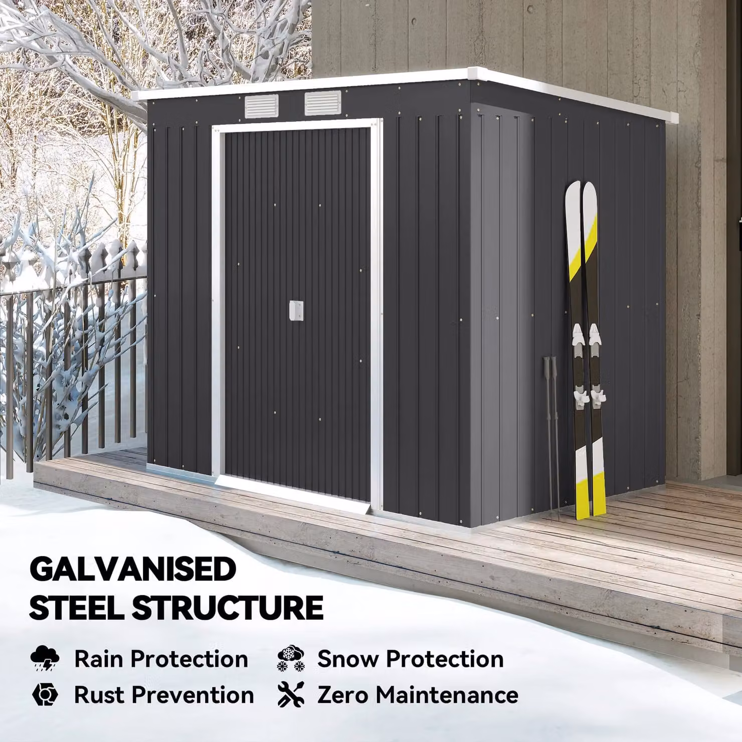 Outsunny Metal Lean-to Garden Storage Shed with Double Door and Foundation Kit, Grey, W/D/H: 213.4 x 121.9 x 173 cm – 9