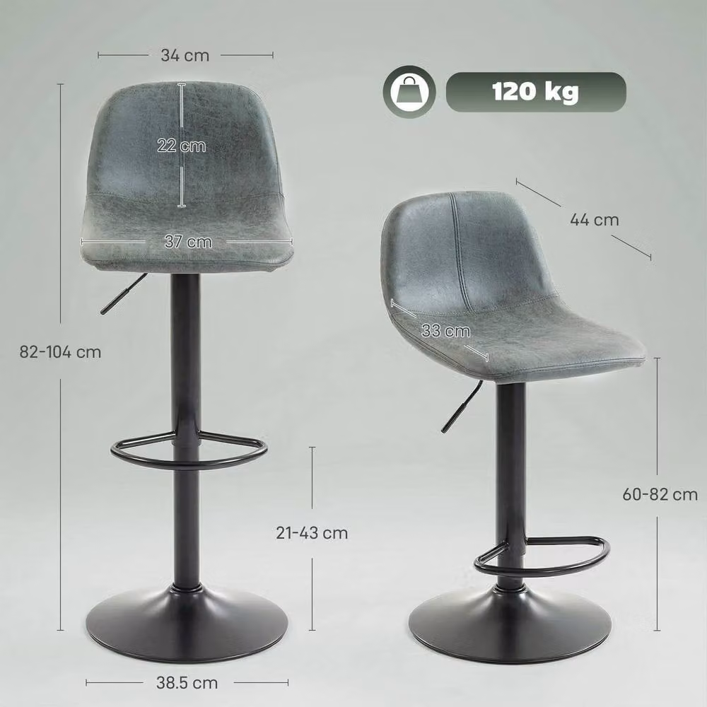 HOMCOM Set of 2 Modern Swivel Bar Stools in Green with Leathaire Cloth and Metal Frame – 3