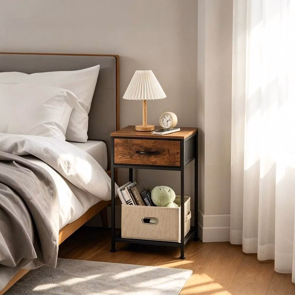 FORGEVIO Set of 2 Industrial Bedside Cabinets in Brown and Black, W/D/H: 40 x 30 x 60.5 cm – 3
