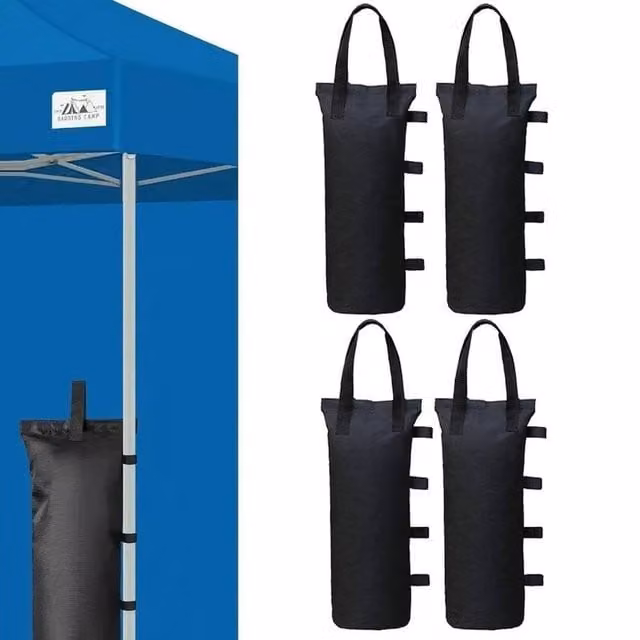 FLAVORA Set of 4 Black Polyester Garden Gazebo Sand Bag Foot Weights, W/D/H: 100 x 15 cm