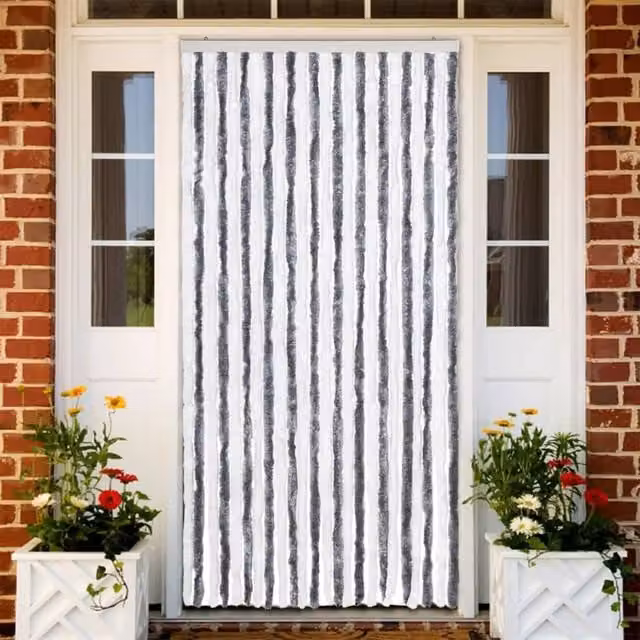 Berkfield Home Grey and White Striped Chenille Insect Curtain, W/H: 100 x 220 cm – 1