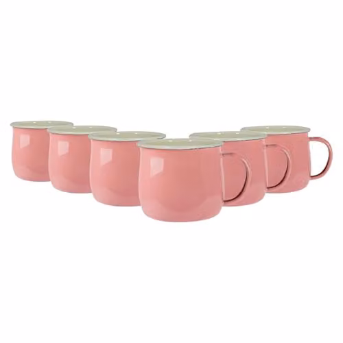 Argon Tableware Enamel Steel Mugs, 375ml, Set of 6 in Pink, Blue and White