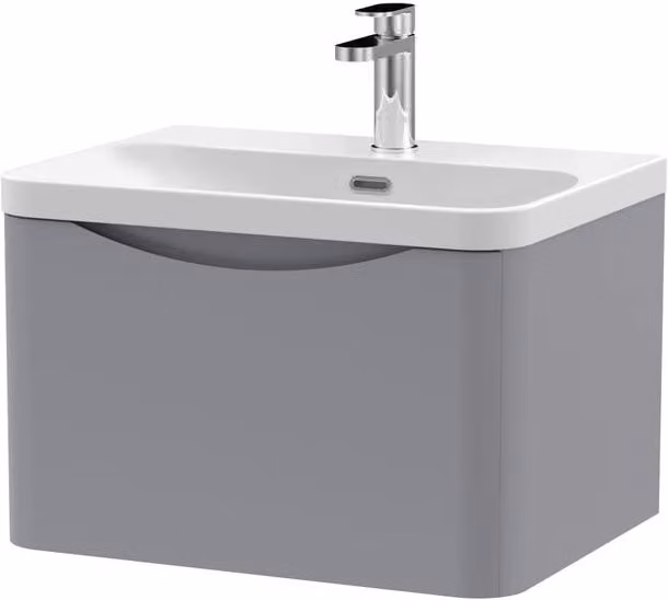 Balterley Arch Wall Hung 1-Drawer Bathroom Vanity with Ceramic Basin, Grey, W: 60 cm