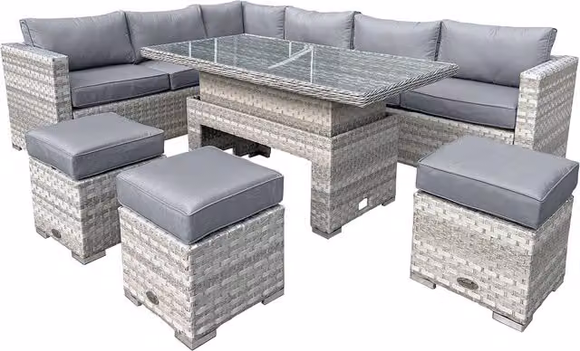 Oseasons Aruba Modern Rattan 9 Seat Rising Table Set in Dove Grey