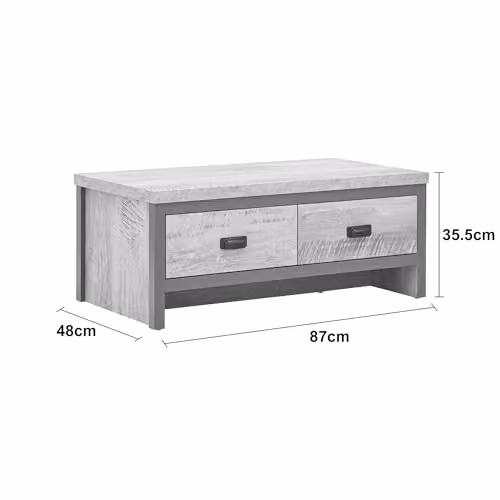 GFW Boston Industrial Coffee Table with 2 Drawers, Oak and Black Rectangular Design, W: 87.0 cm, D: 48.0 cm, H: 35.5 cm – 2