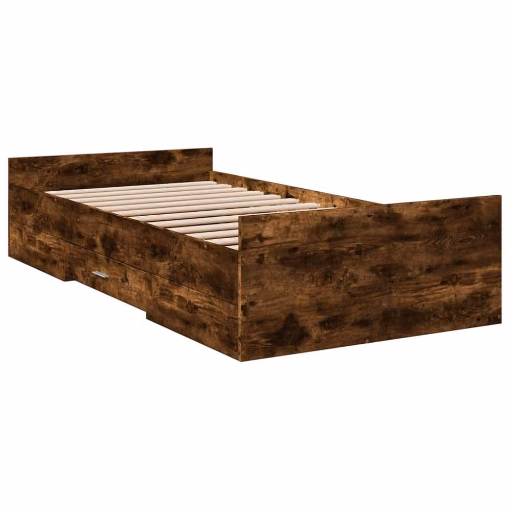 Berkfield Home Small Single Bed Frame with Drawers in Smoked Oak Brown – 3
