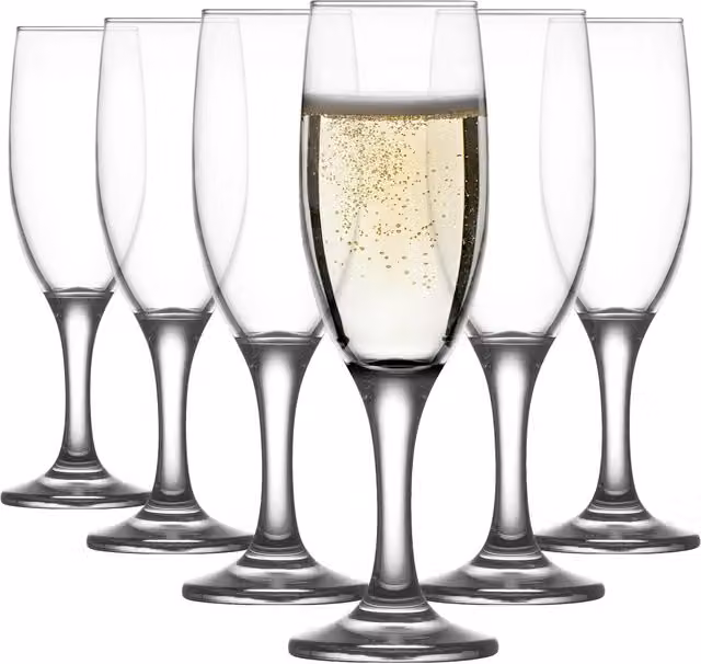 LAV Misket Glass Champagne Flutes, Clear, 190ml, Pack of 6