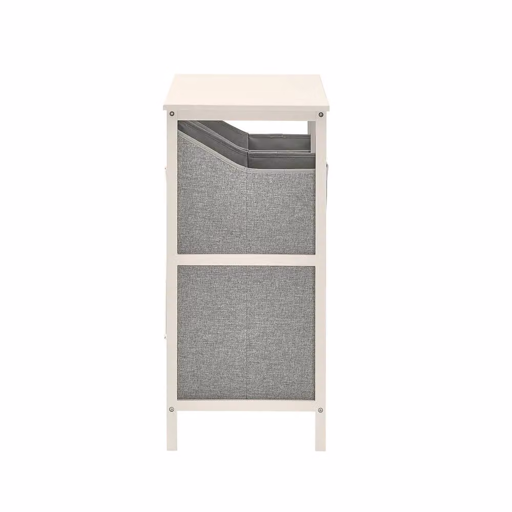 SoBuy Modern Freestanding Bathroom and Hallway Cabinet in White and Grey with Internal Shelves and Open Shelf Doors – 2