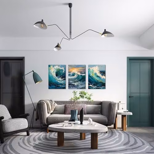 Simpa 3 Panel Canvas Wall Art, Blue and Multicolour Maritime Landscape Graphic, W/H: 60 x 40 cm – 2