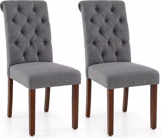 Costway Set of 2 Grey Upholstered Button Tufted Dining Chairs with Padded Fabric Seats