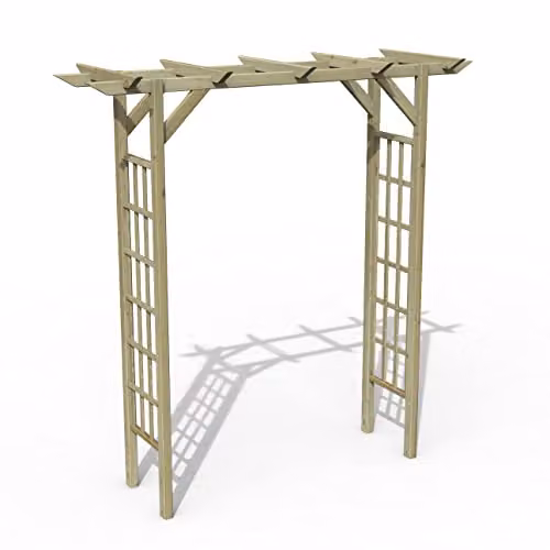 Forest Garden Classic Flat Top Arch Wooden Garden Support with Trellis Side Panels, Brown, H: 213 cm x W: 210 cm x D: 71.99 cm