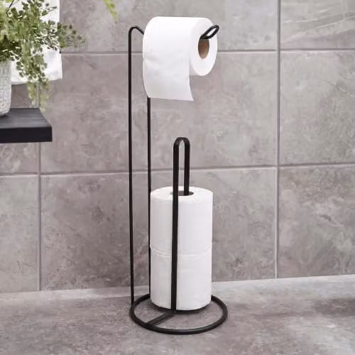 OHS Stainless Steel Freestanding Toilet Roll Holder and Spare Roll Organiser in Black – 2