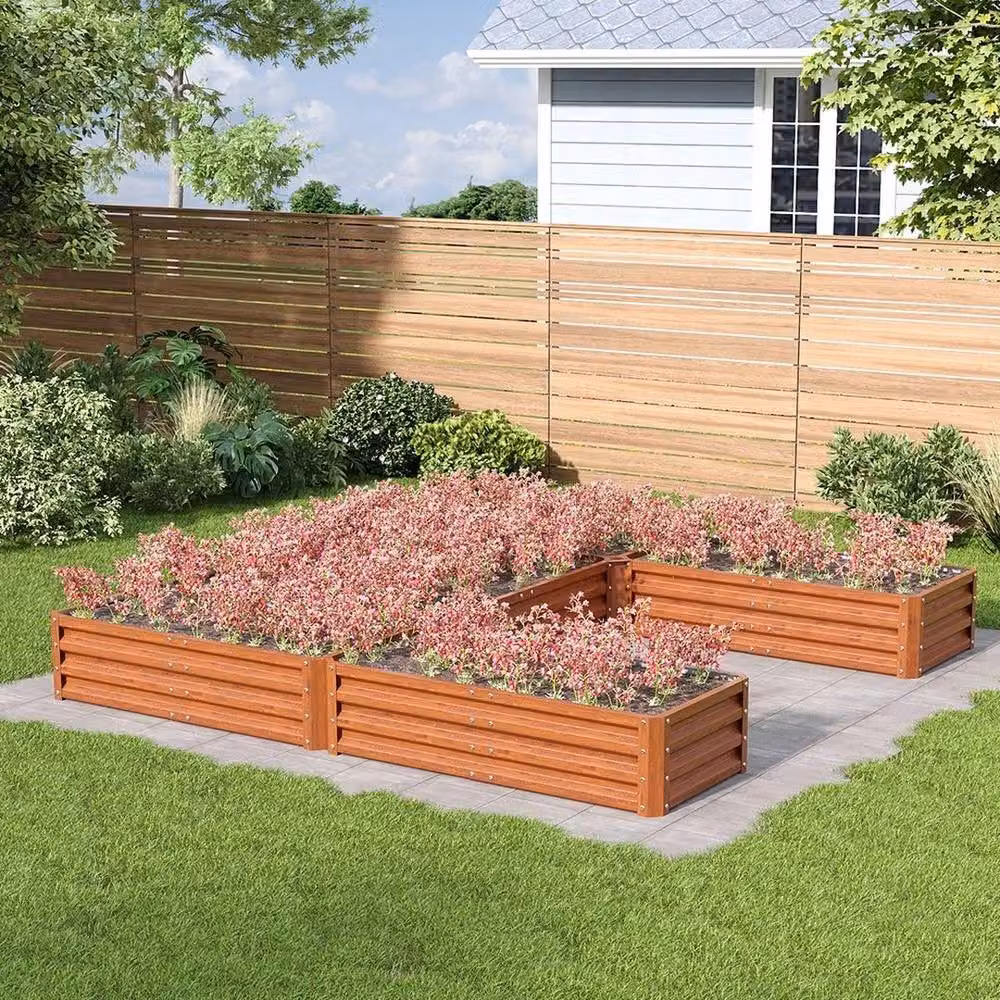 FLAVORA 5 Grids Brown Steel Raised Vegetable Planter Box, W: 100 cm, D: 80 cm, H: 30 cm – 2