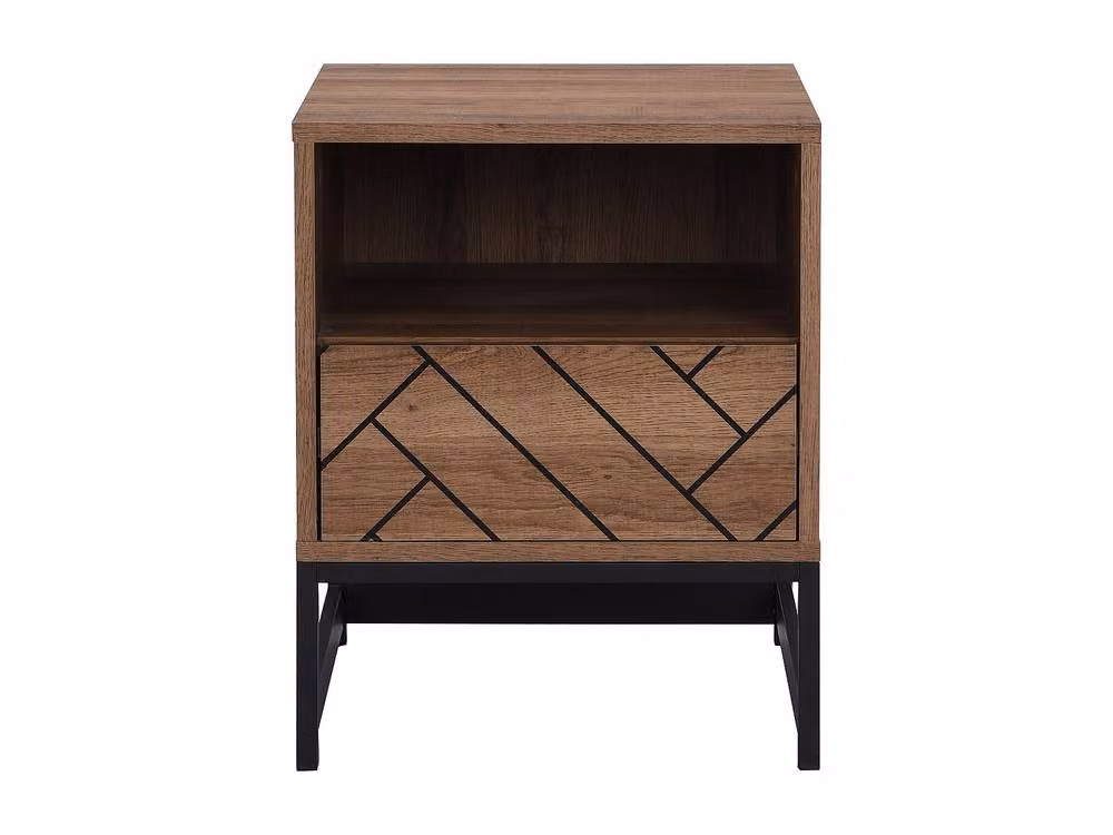 Vente-unique Modern Geometric Bedside Table with 1 Drawer and 1 Compartment in Walnut and Black, W/D/H: 40 x 40 x 40 cm – 2