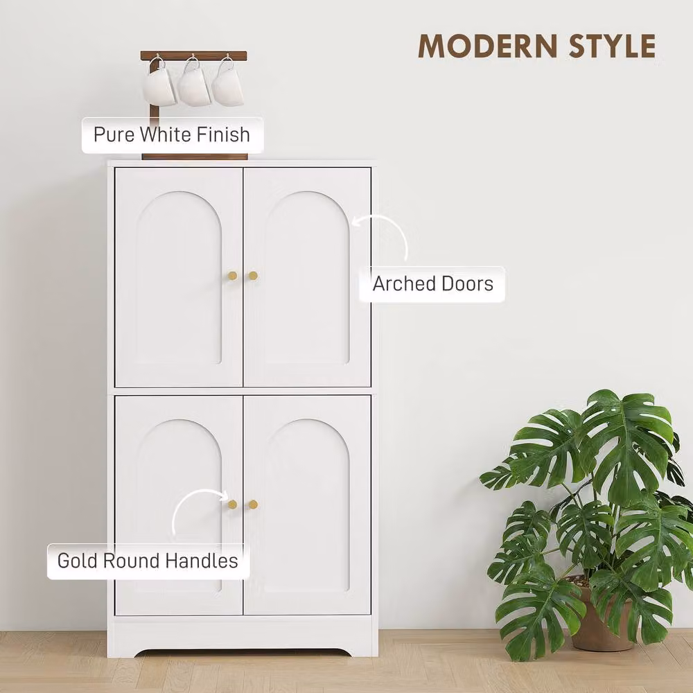 HOMCOM White Modern Tall Kitchen Cupboard with 4 Hinged Doors and Internal Shelves, Height: 110 cm – 3