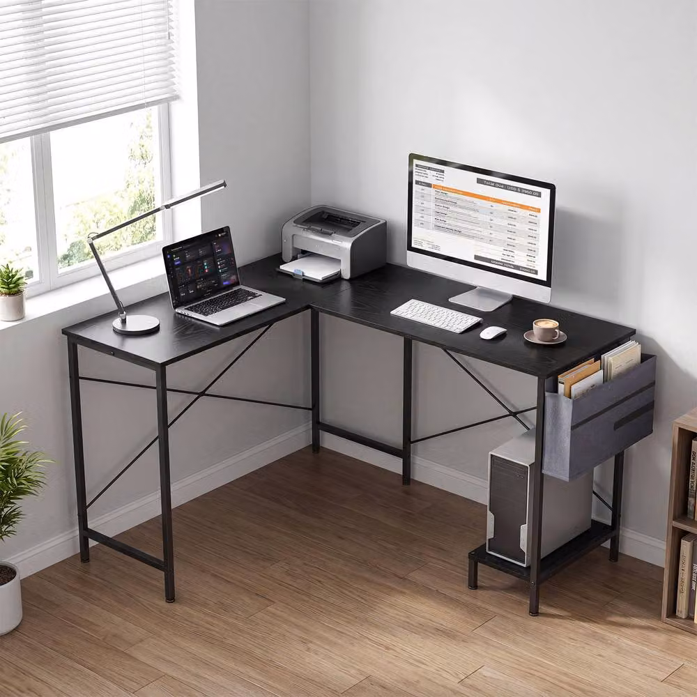 Gymax L-Shaped Reversible Corner Executive Computer Desk with CPU Stand in Black – 7