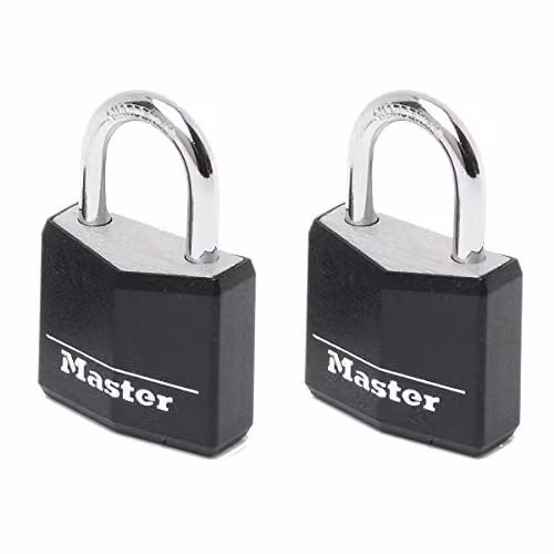 Master Lock Pack of 2 Aluminium Key Padlocks with Black Vinyl Cover, W/D/H: 5.2 x 3 x 1.6 cm – 1