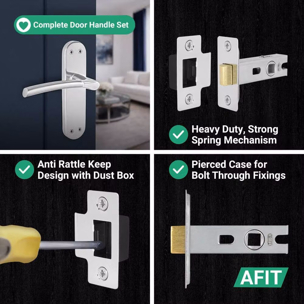 AFIT Boston Feature Handle Latch Set, Chrome Satin Nickel, 5 Pairs, Size: 150 x 150 mm – 3