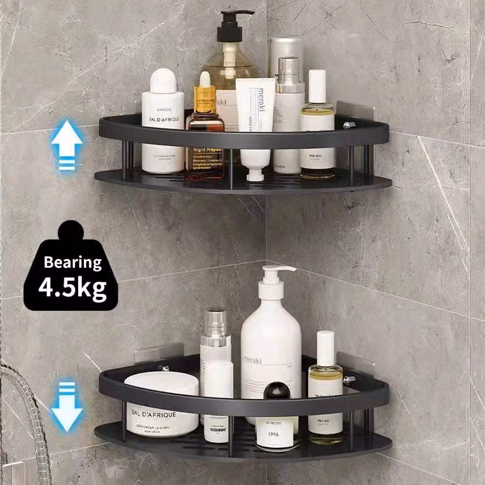 SPETLEK 2-Piece Black Metal Corner Shower Rack and Bathroom Storage Shelves – 4