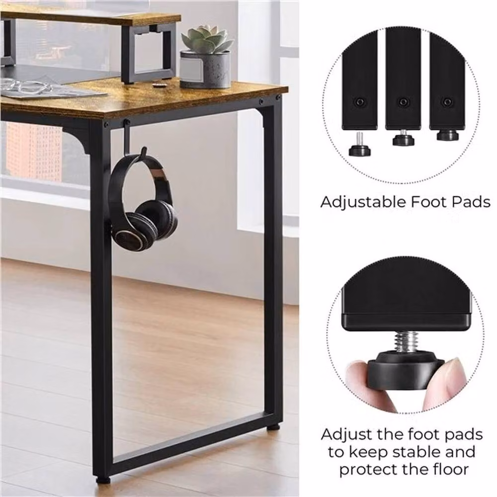 Kelvenix Computer Desk with Movable Monitor Stand in Brown and Black, W/D/H: 100 x 60 x 89.5 cm – 3