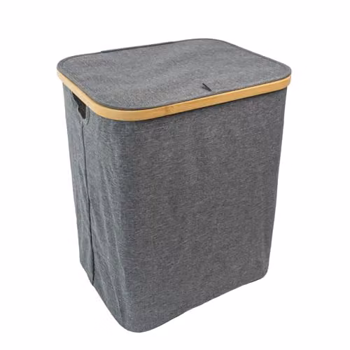 JVL Bambanio Foldable Bamboo Laundry Storage Hamper with Lid and Handles, Grey, 66L, H: 48.5 cm, W: 33.5 cm, D: 41.0 cm