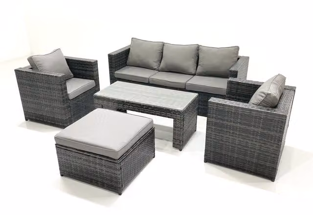 Fimous 6-Seater Rattan Garden Furniture Set in Grey with Powder Coated Steel Frame