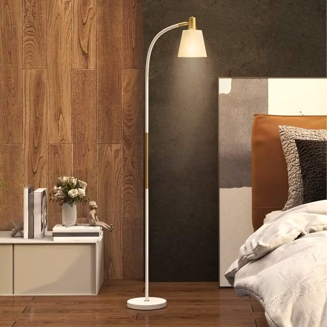 HOMCOM Modern Adjustable Height LED Floor Lamp for Reading in White and Gold/Brass