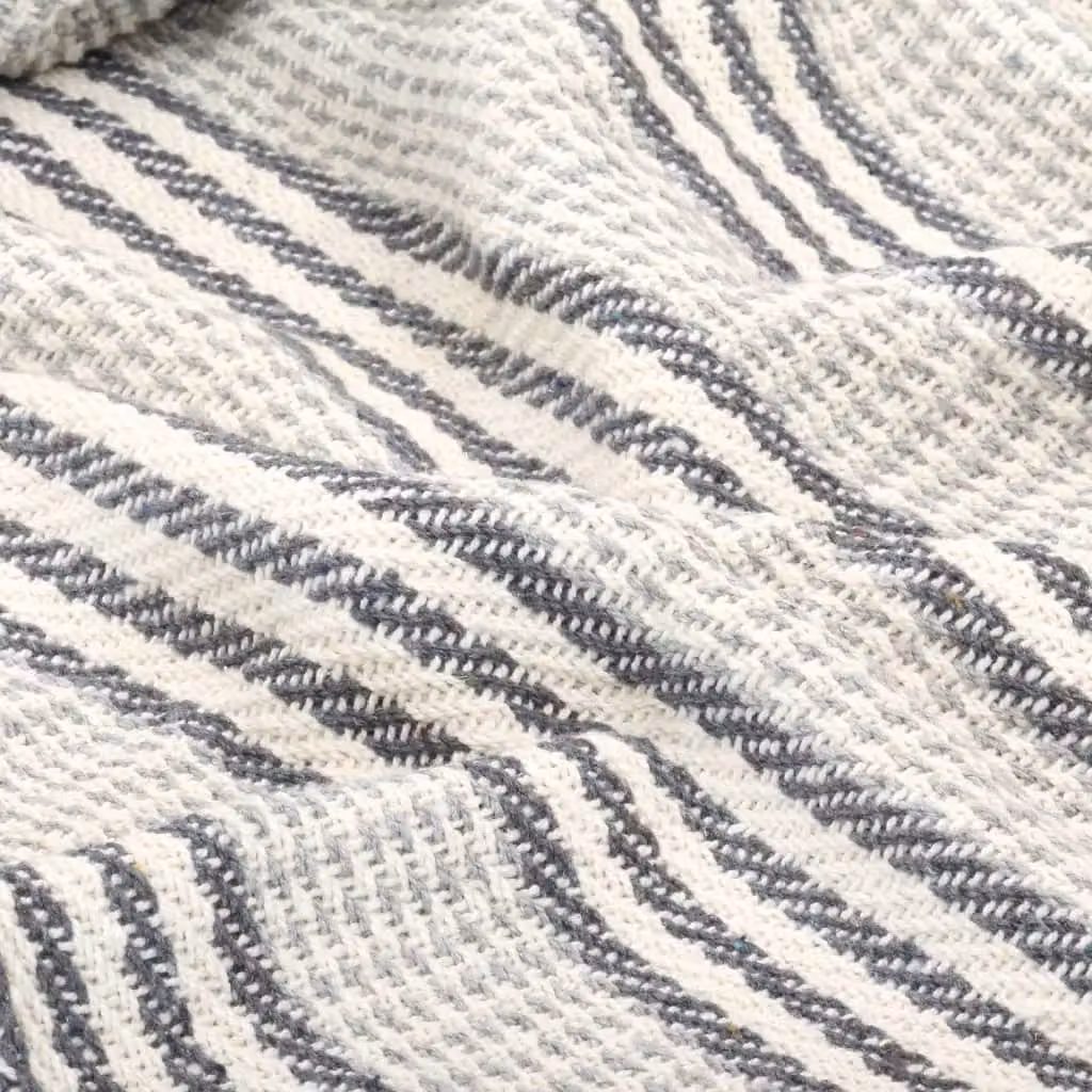 Berkfield Home Striped Cotton Throw with Fringes, Grey and White, W/D/H: 220 x 250 cm – 2