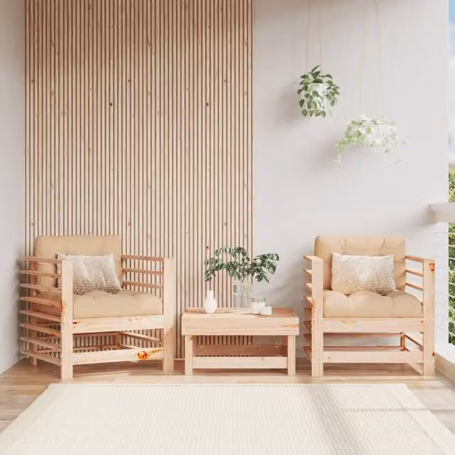 Berkfield Home Set of 2 Rustic Brown Solid Pine Garden Chairs with Beige Outdoor Fabric Cushions and Armrests – 1