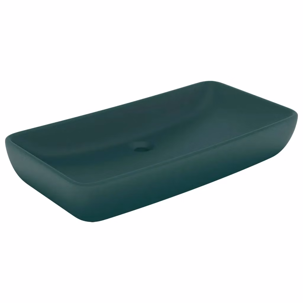 Berkfield Home Luxury Rectangular Ceramic Countertop Basin in Matt Dark Green, W: 71 cm, D: 38 cm, H: 13.5 cm – 2