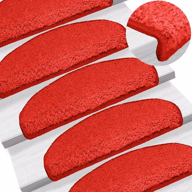 Berkfield Home Self-Adhesive Carpet Stair Treads, 15 Pieces, Red, W: 65 cm, D: 21 cm, H: 4 cm – 1