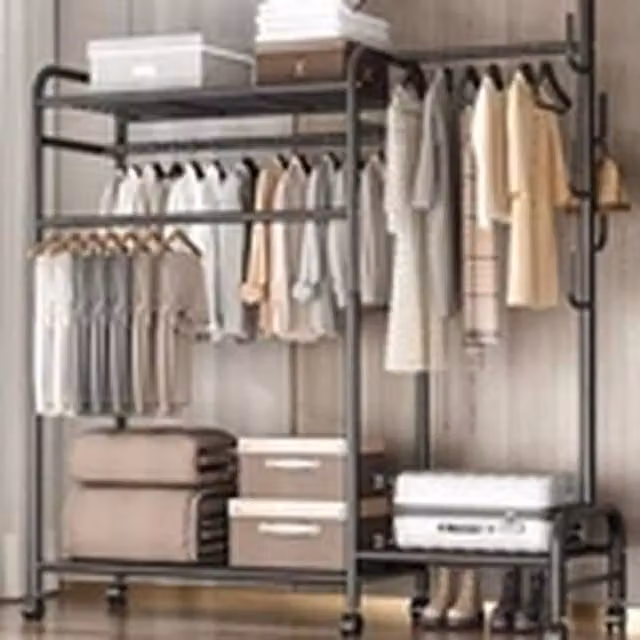 EONLION Heavy Duty Double Clothes Rail Open Wardrobe Garment Rack in Matt Black