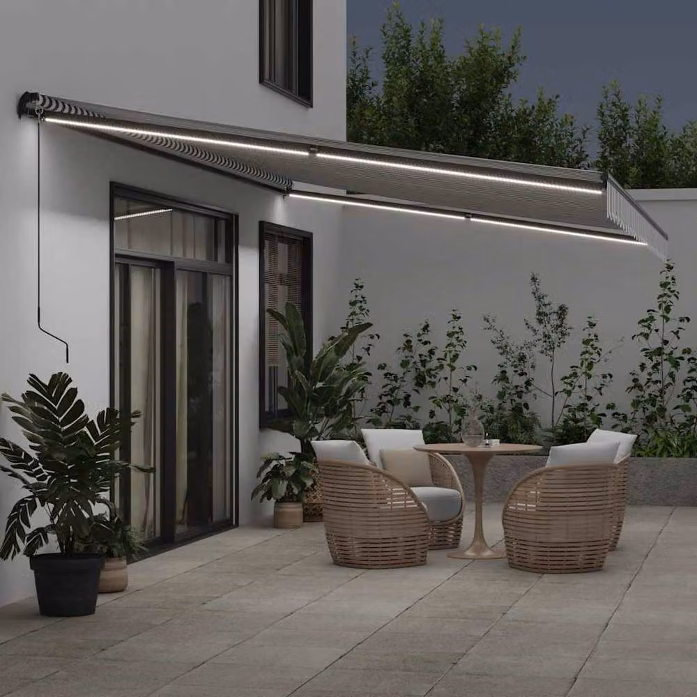 Berkfield Home Manual Retractable Aluminium Awning with LEDs, Anthracite and White, W: 600 cm, D: 300 cm – 3