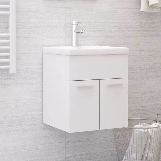 Berkfield Home Modern White Bathroom Sink Cabinet with Built-in Ceramic Basin