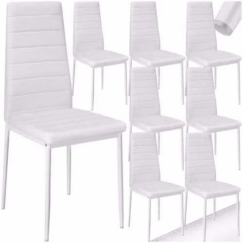 tectake Set of 8 Modern Dining Chairs in White Synthetic Leather with Metal Legs – 1