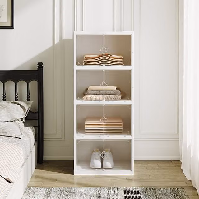 Lifeideas Multi Tier Foldable Shoe Cabinet in White with Glass Doors