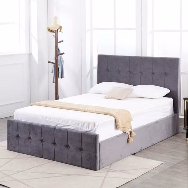 Kosy Koala Milano Velvet Ottoman Storage Bed with Mattress, Grey, W/D/H: 90 x 190 cm