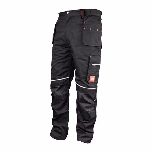 Scan Trade Unisex Black Polycotton Holster Work Trousers with Knee Pad Pockets and Reflective Trim, Size S – 1