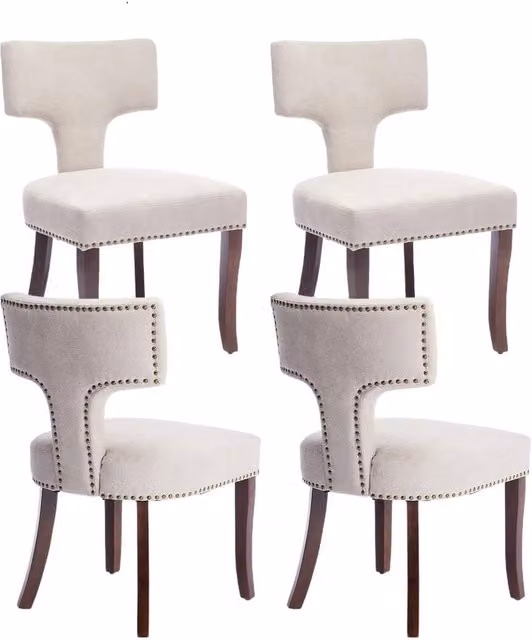 HomeTouch Set of 4 Beige Linen Fabric Upholstered Dining Chairs