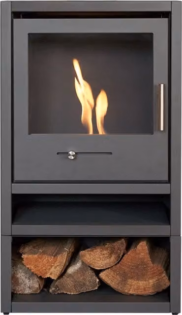 OKO S1 Bio Ethanol Stove with Log Storage in Charcoal Grey and Black – 1