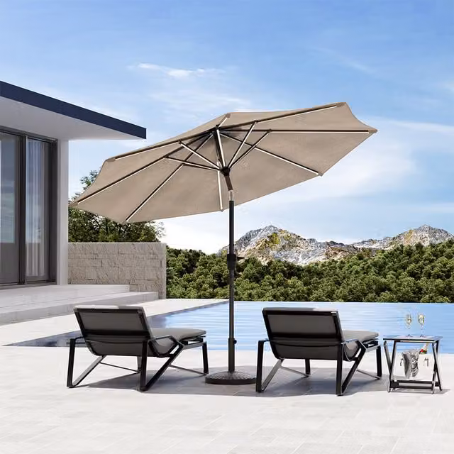 Komore Beige Outdoor Patio Umbrella Parasol with Resin Base