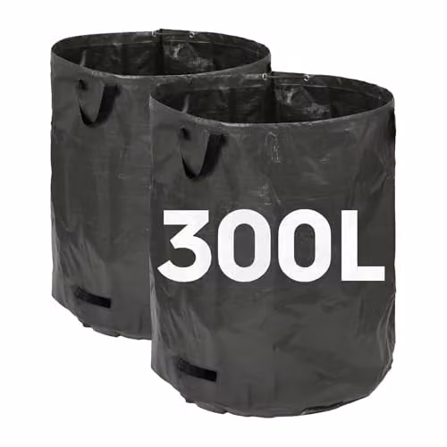 Harbour Housewares Heavy Duty Garden Waste Bags with Handles, 2 x 300L Reusable Gardening Rubbish Sacks in Green and Black – 1