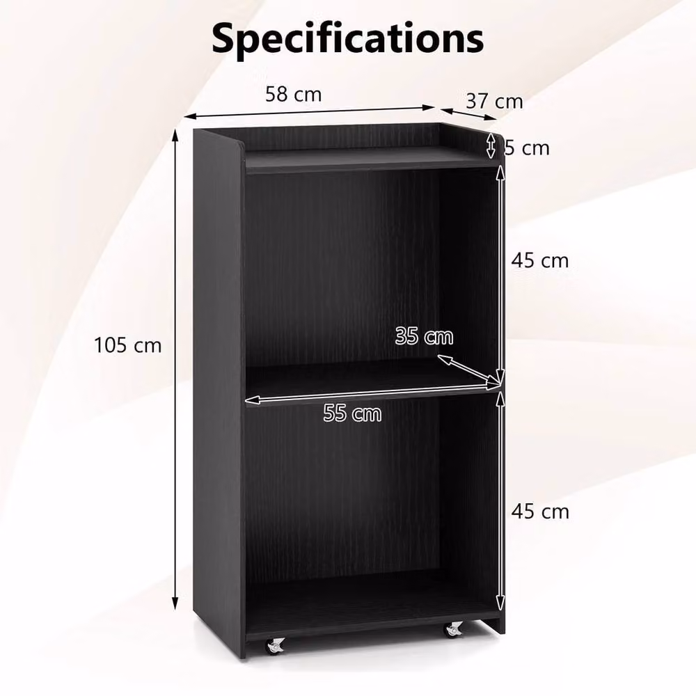 Havendro Podium Rolling Lectern Stand with 2 Storage Shelves, Black – 2